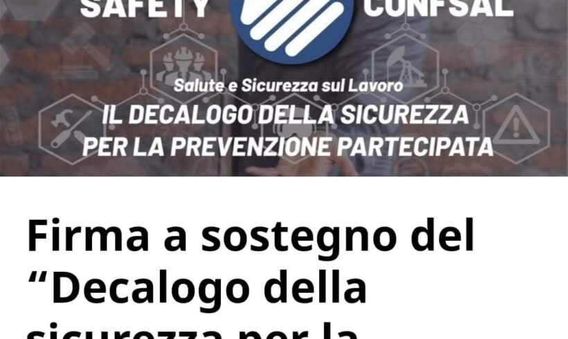 Confsal: petizione sicurezza sul lavoro Confsal: petizione sicurezza sul lavoro