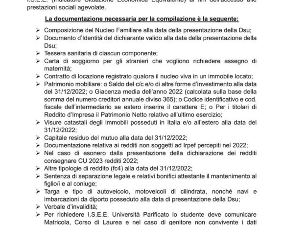 ISEE 2024 Elenco Documenti ISEE 2024 Elenco Documenti