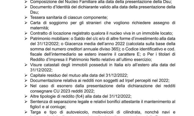 ISEE 2024 Elenco Documenti ISEE 2024 Elenco Documenti