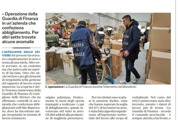 Alto Mantovano, ancora irregolarità nei laboratori tessili. Alto Mantovano, ancora irregolarità nei laboratori tessili.
