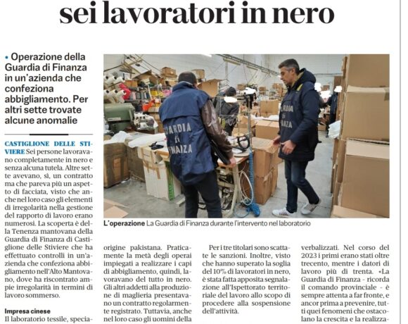 Alto Mantovano, ancora irregolarità nei laboratori tessili. Alto Mantovano, ancora irregolarità nei laboratori tessili.