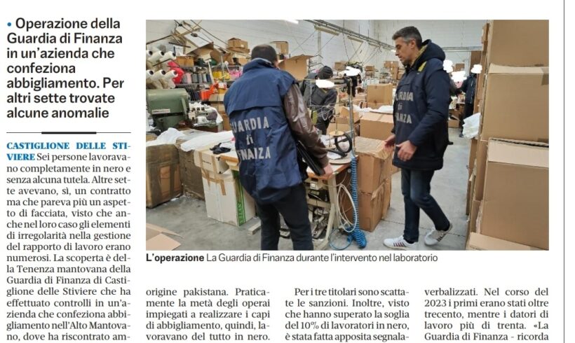 Alto Mantovano, ancora irregolarità nei laboratori tessili. Alto Mantovano, ancora irregolarità nei laboratori tessili.