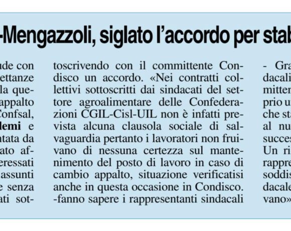 Condisco/Mengazzoli: siglato accordo per la stabilizzazione Condisco/Mengazzoli: siglato accordo per la stabilizzazione